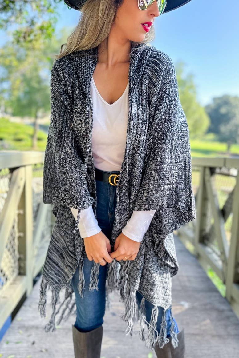 Two Tone Mixed Knit Hoodie Cardigan