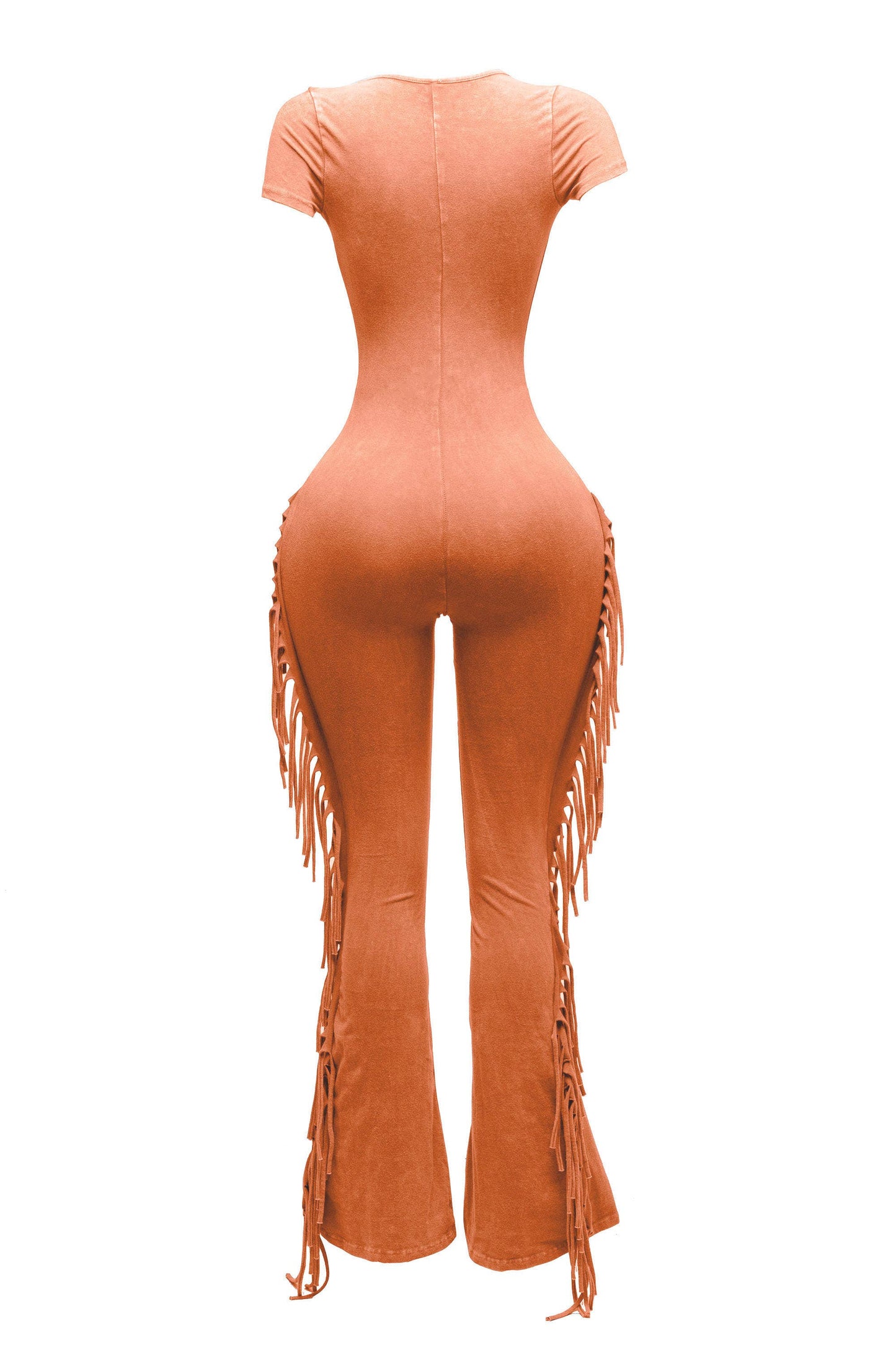 Mineral washed fringed jumpsuit