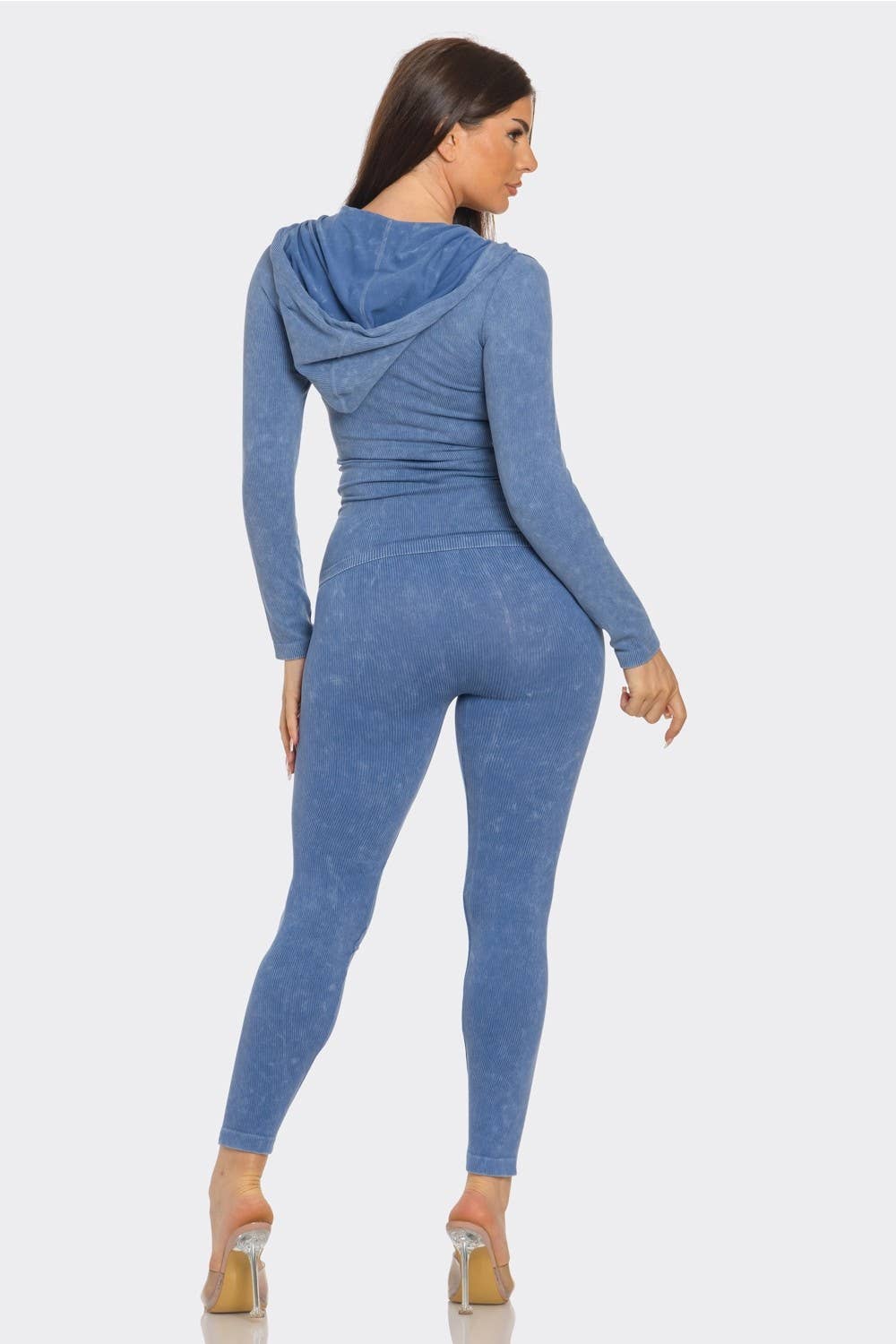 Washed Ribbed Seamless Hoodie Set