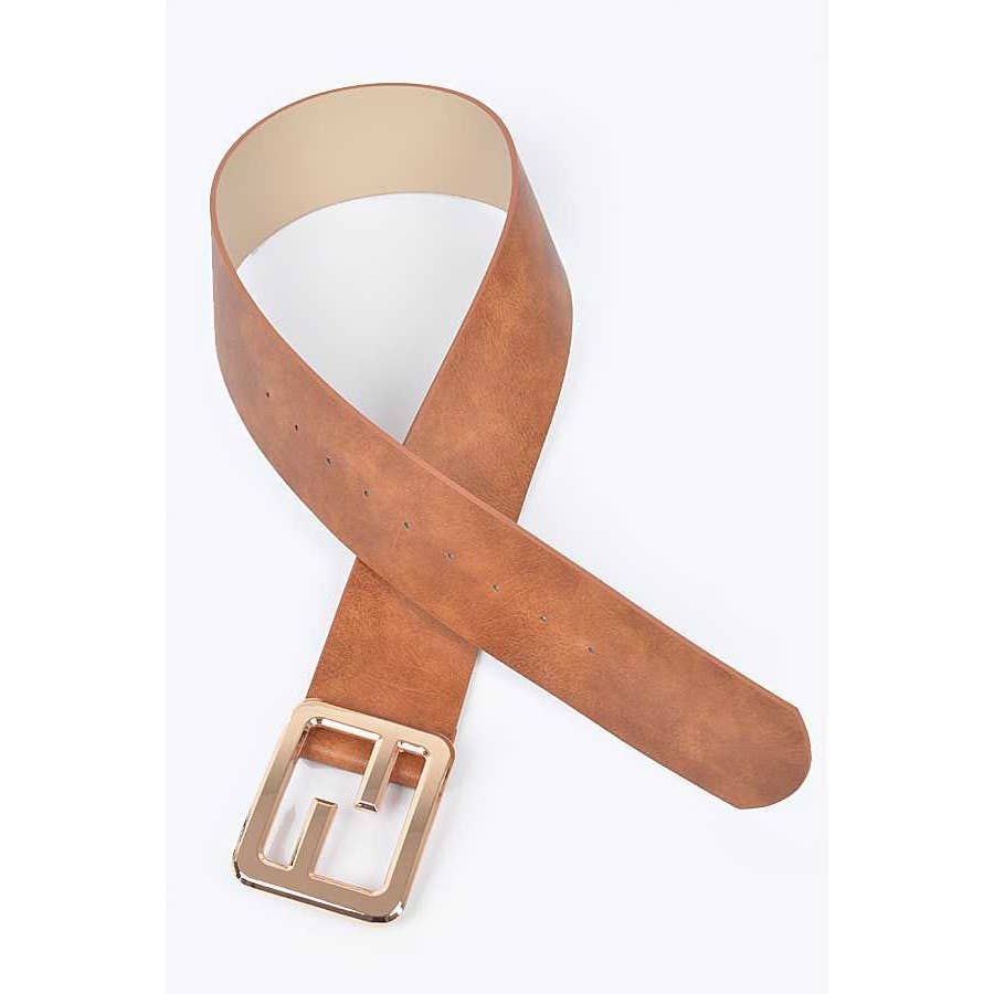 Metal Buckle Faux Leather Belt