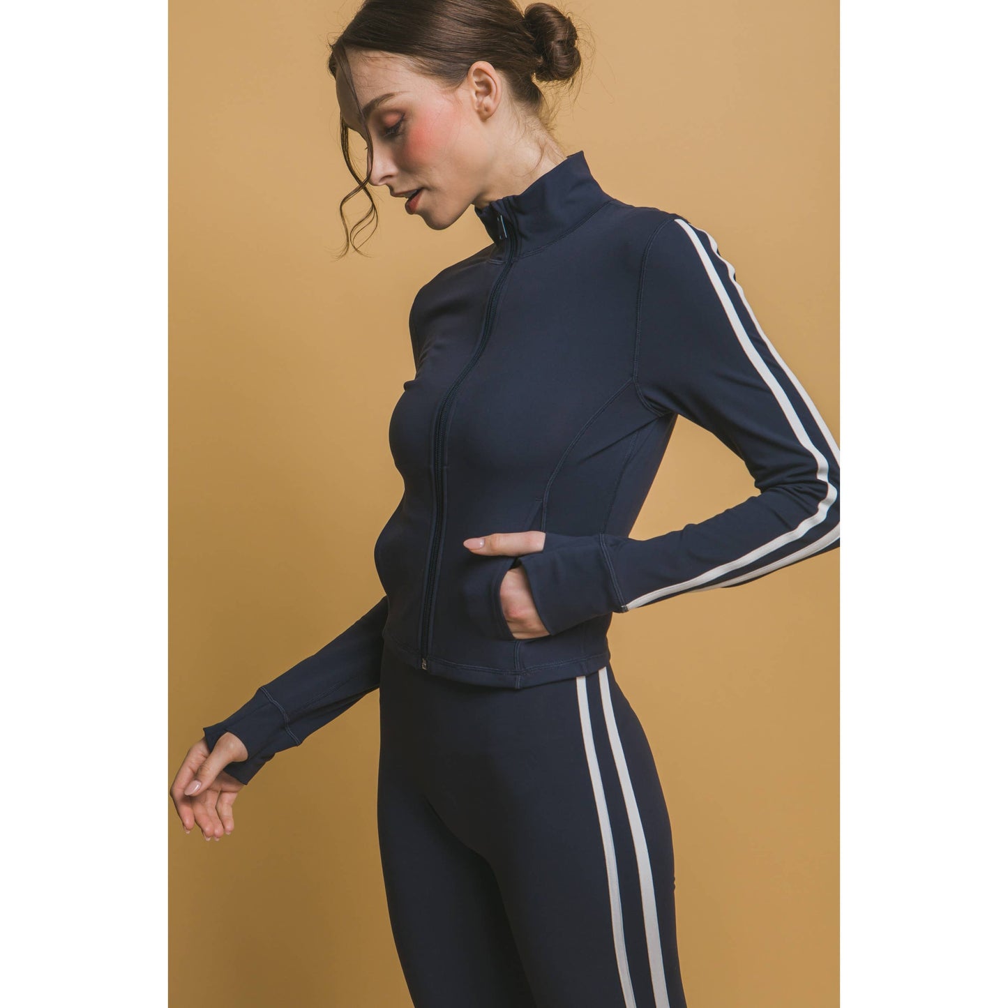 Side Stripe Mock Jacket with Side Pockets