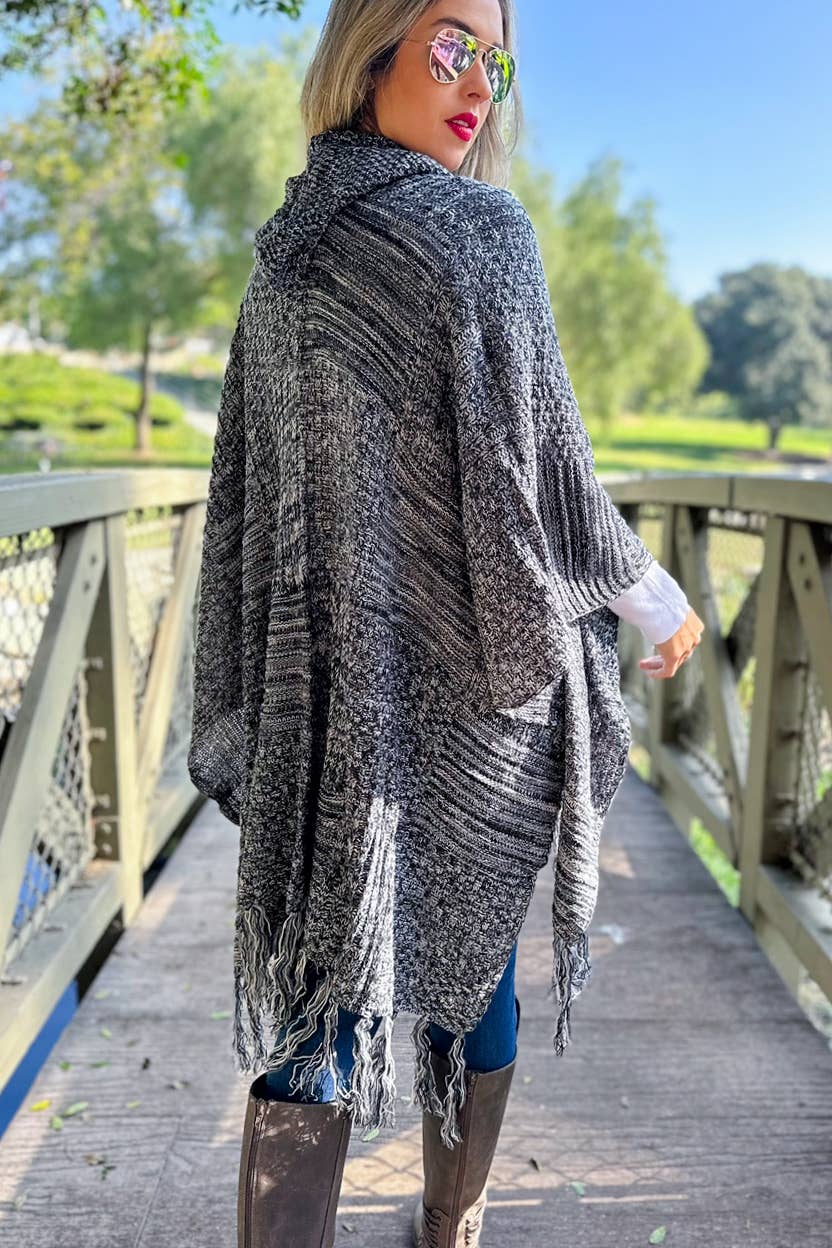 Two Tone Mixed Knit Hoodie Cardigan