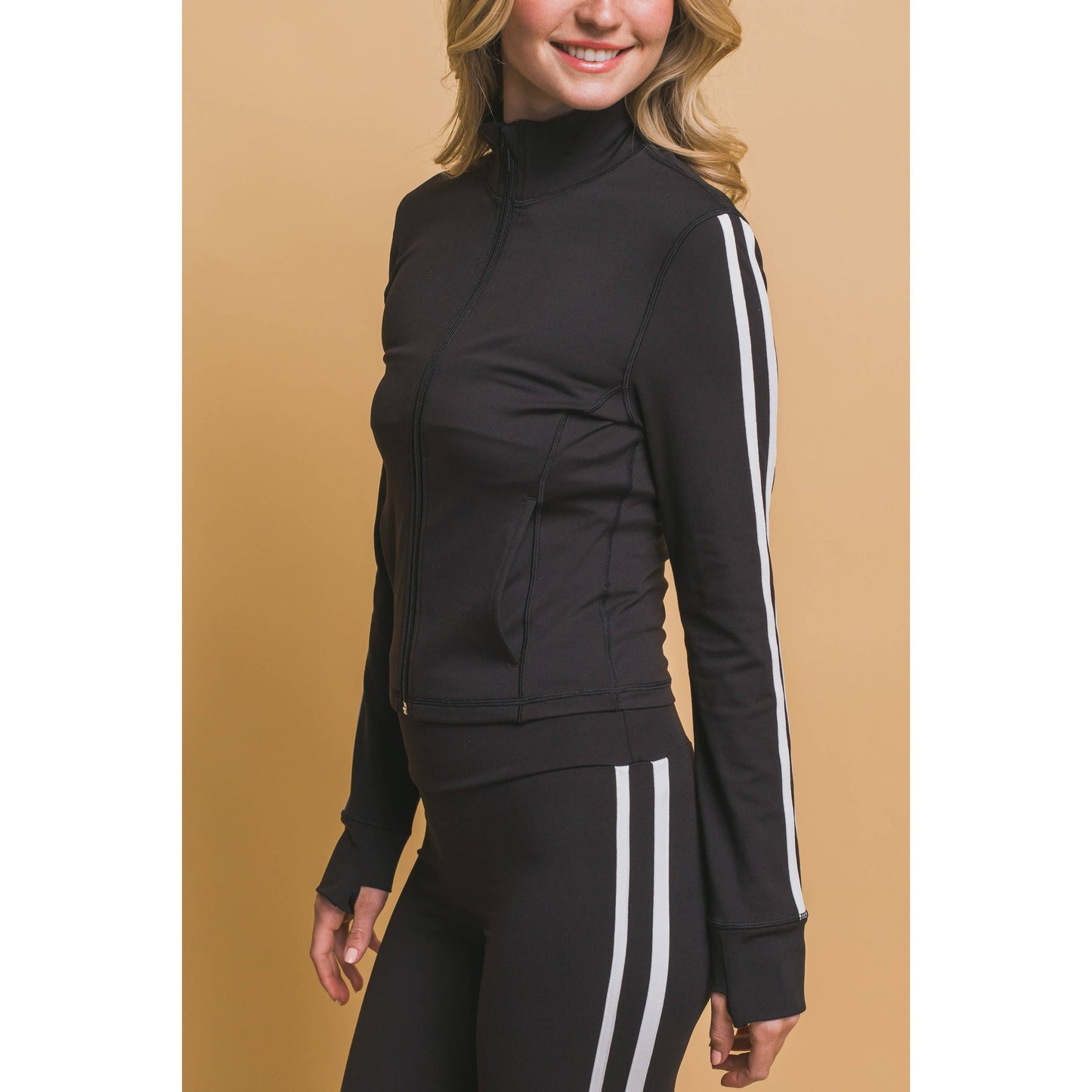 Side Stripe Mock Jacket with Side Pockets