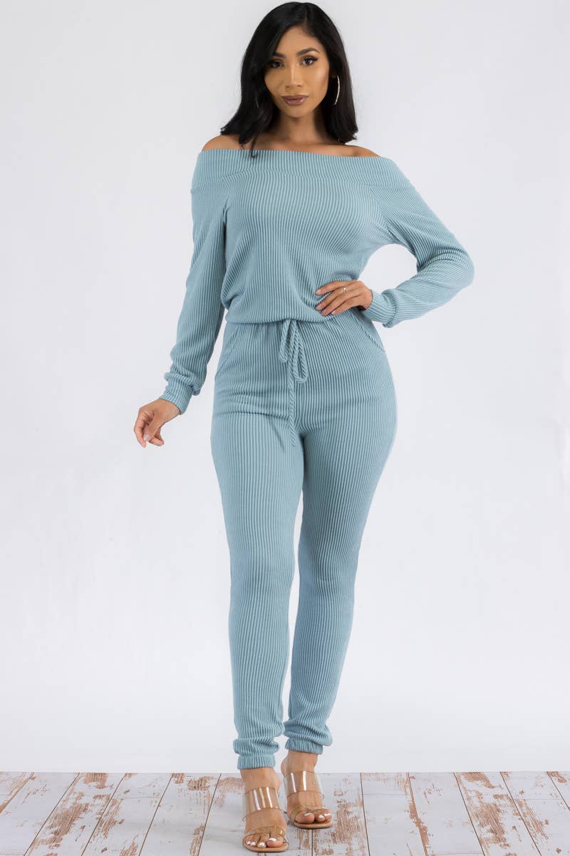 HH620R-SL-NEWRIB - Off Shoulder Jumpsuit