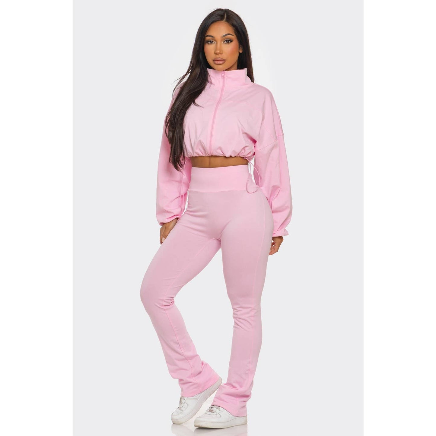 Cropped Zip Up and High Waist Jogger Set