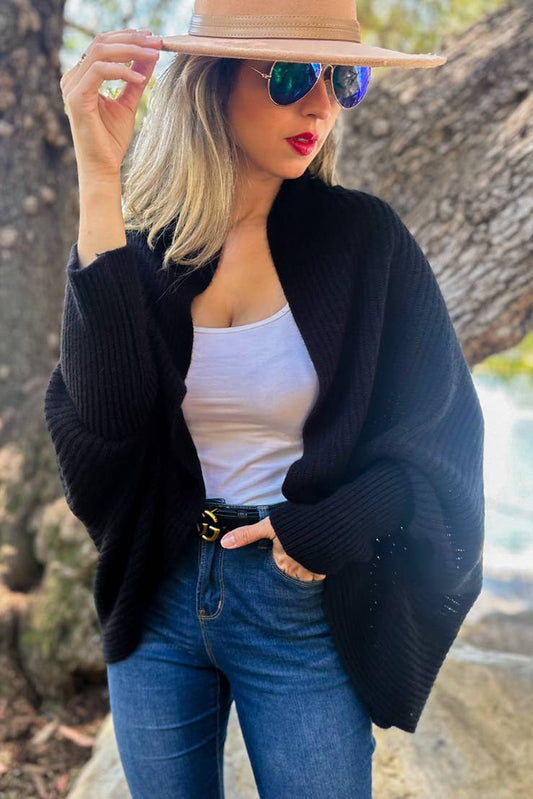 Black Soft Rib Knitted Shrug Cardigan