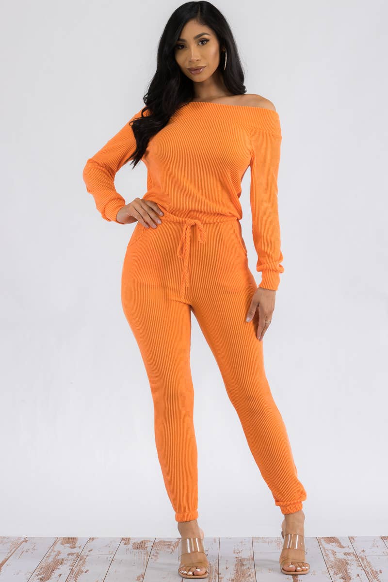 HH620R-SL-NEWRIB - Off Shoulder Jumpsuit