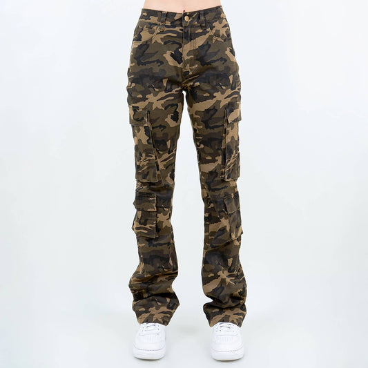 PLUS SIZE MULTI POCKETS STACKED CARGO PANTS