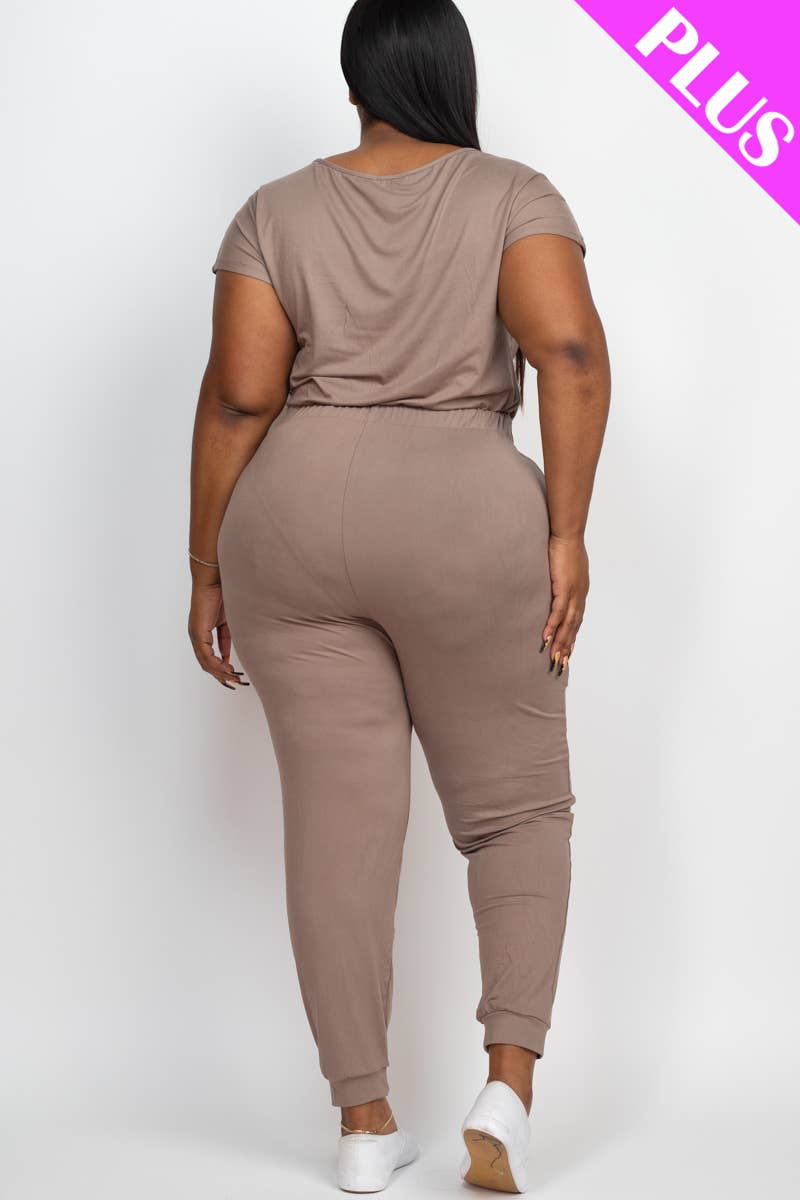 Plus Size Solid Drawstring Jumpsuit