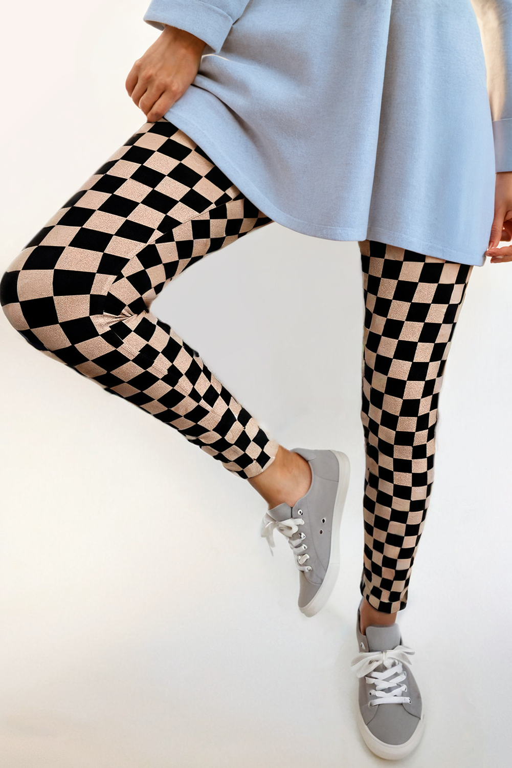 Checkered Pattern High Waist Skinny Leggings