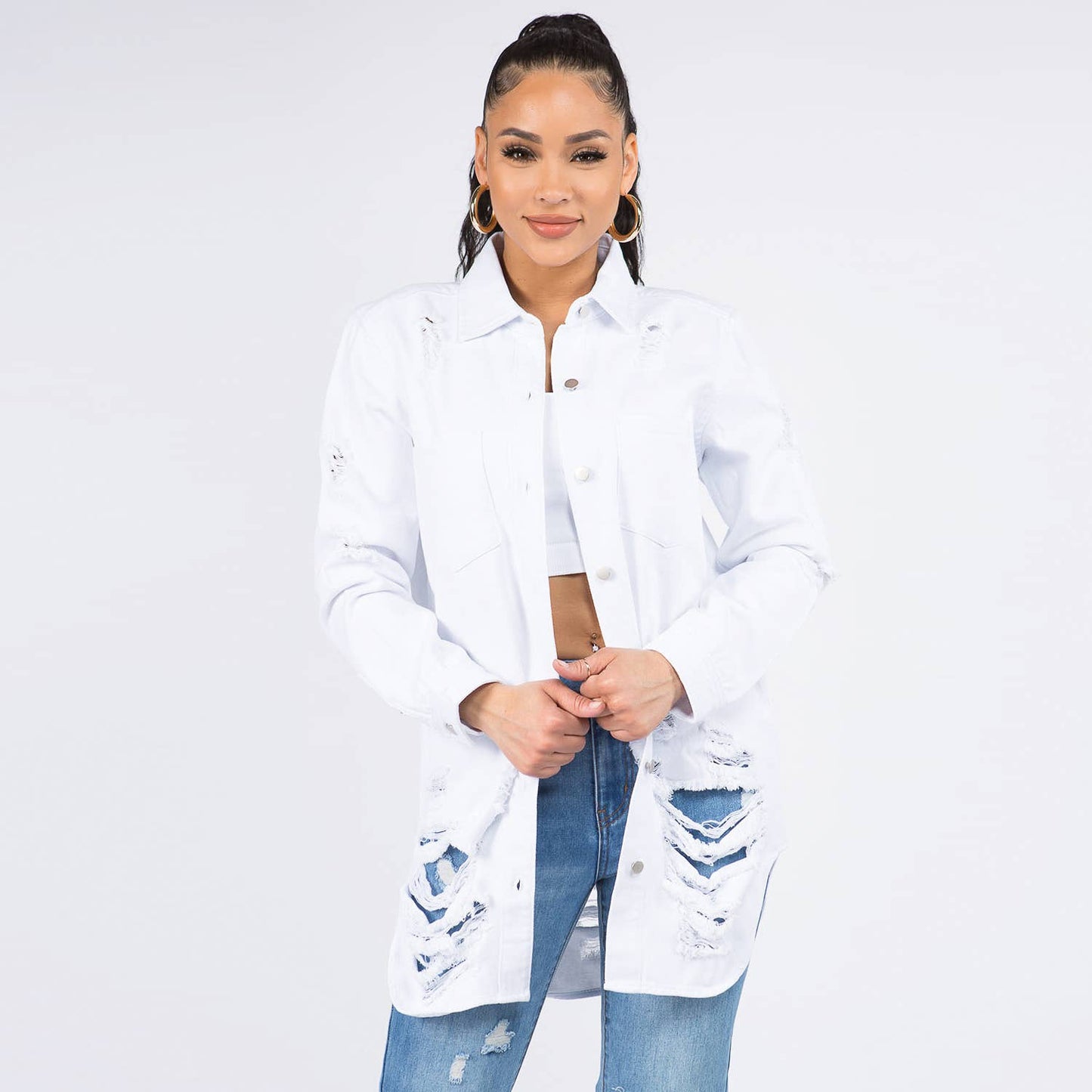 PLUS SIZE LONG LENGTH DENIM SHIRTS JACKET-RJK3712SIP