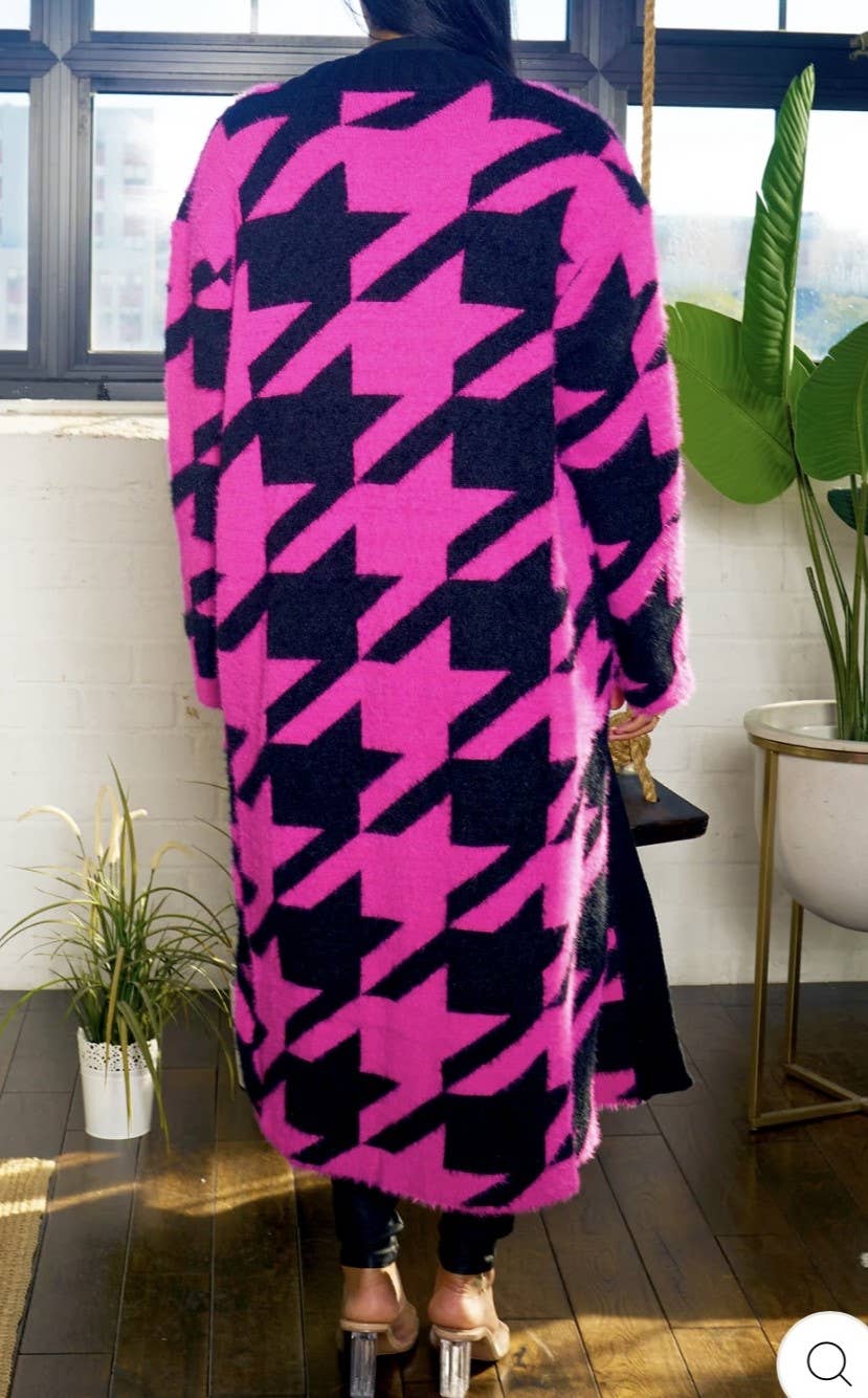 MULTI COLOR PATTERN OVER-SIZED KNIT LONG SEATER CARDIGAN