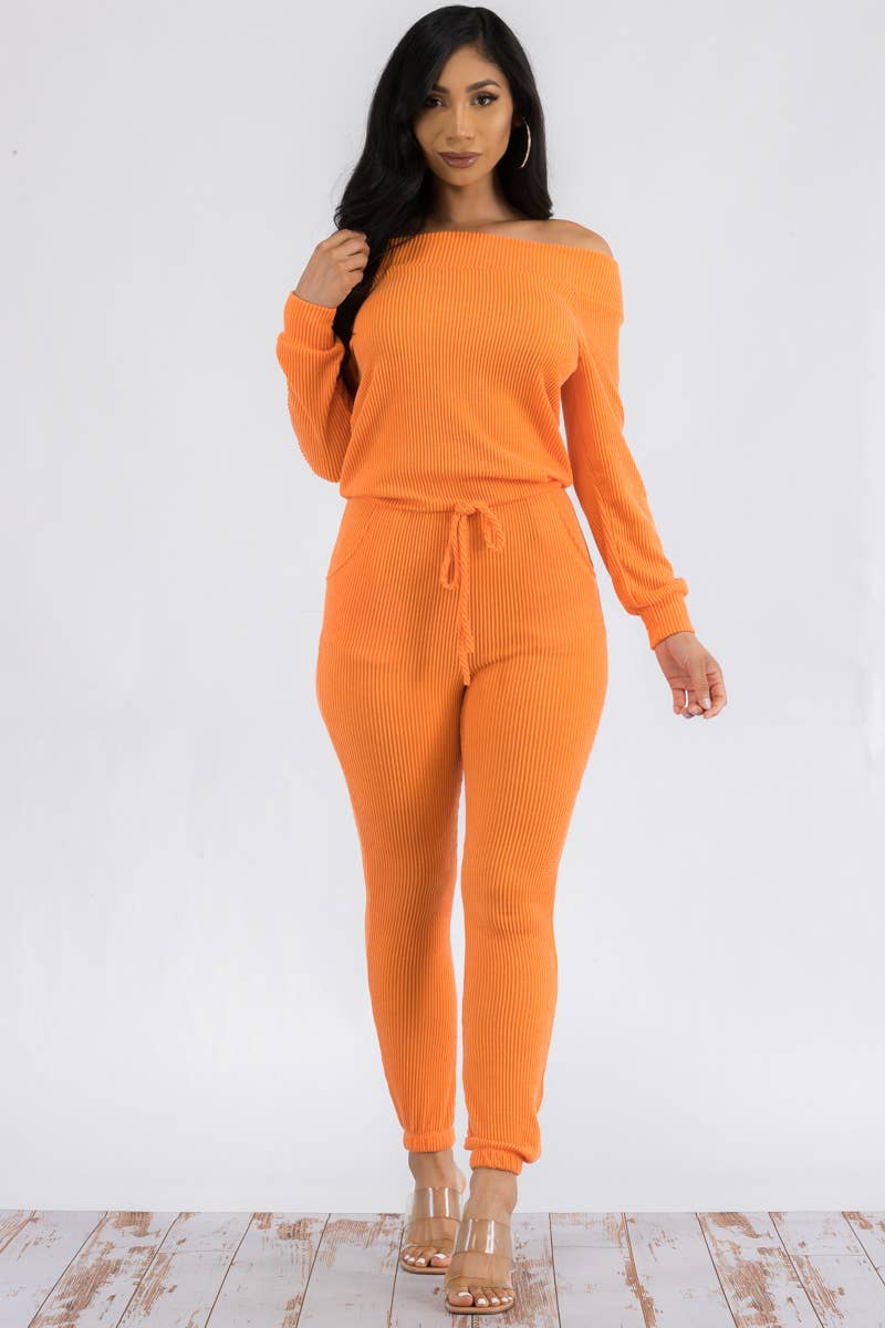 HH620R-SL-NEWRIB - Off Shoulder Jumpsuit