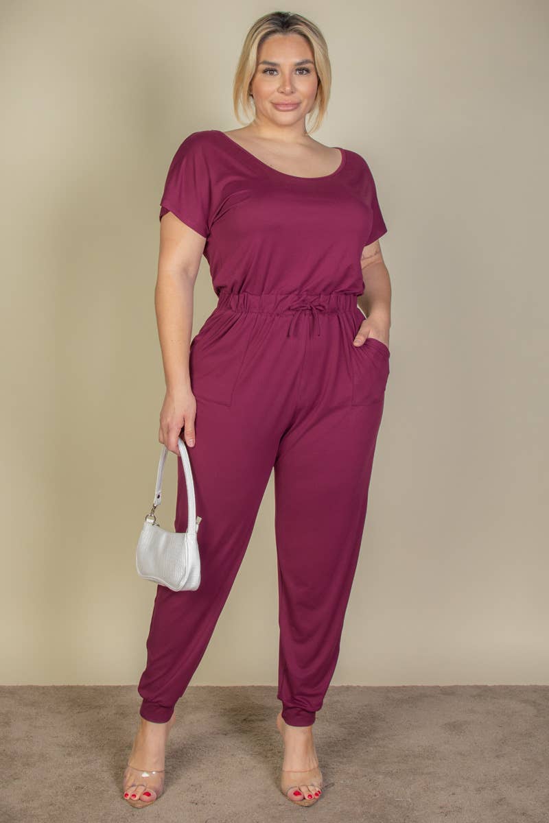 Plus Size Solid Drawstring Jumpsuit