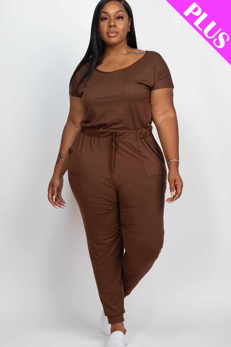 Plus Size Solid Drawstring Jumpsuit
