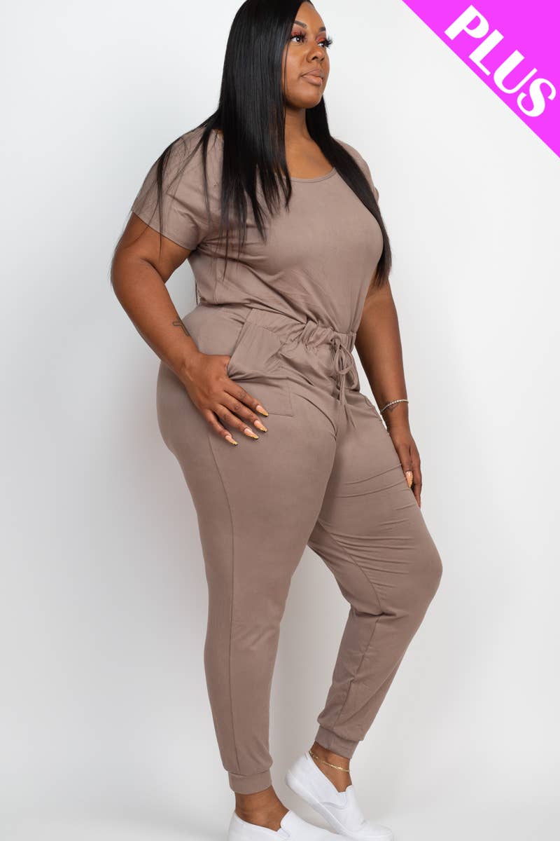 Plus Size Solid Drawstring Jumpsuit