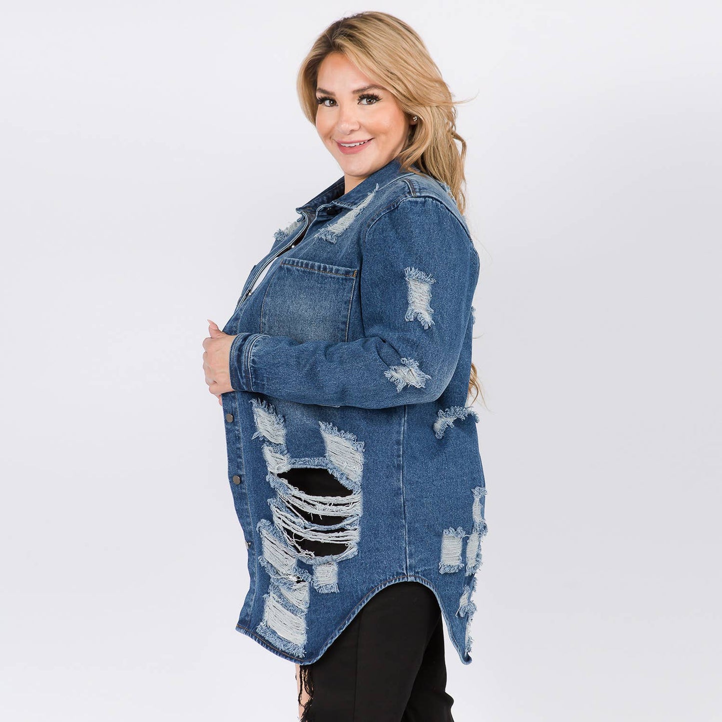 PLUS SIZE LONG LENGTH DENIM SHIRTS JACKET-RJK3712SIP