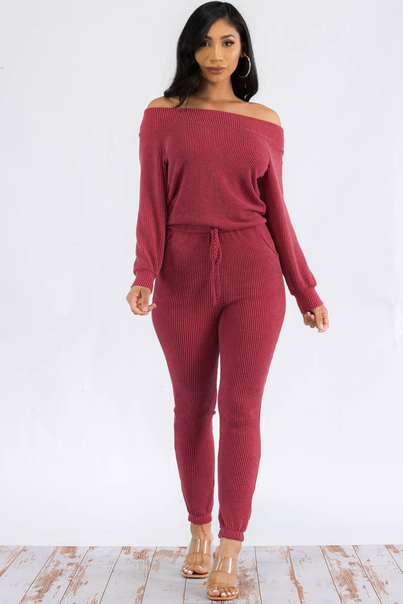 HH620R-SL-NEWRIB - Off Shoulder Jumpsuit