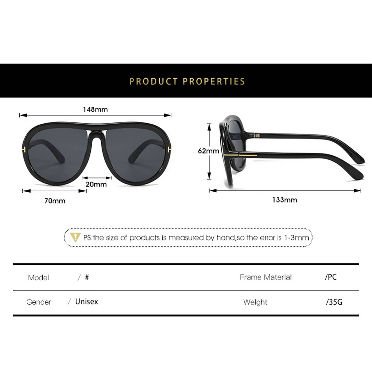 T-SHAPED SUNGLASSES RETRO LARGE FRAME SUNGLASSES_CWASG0257