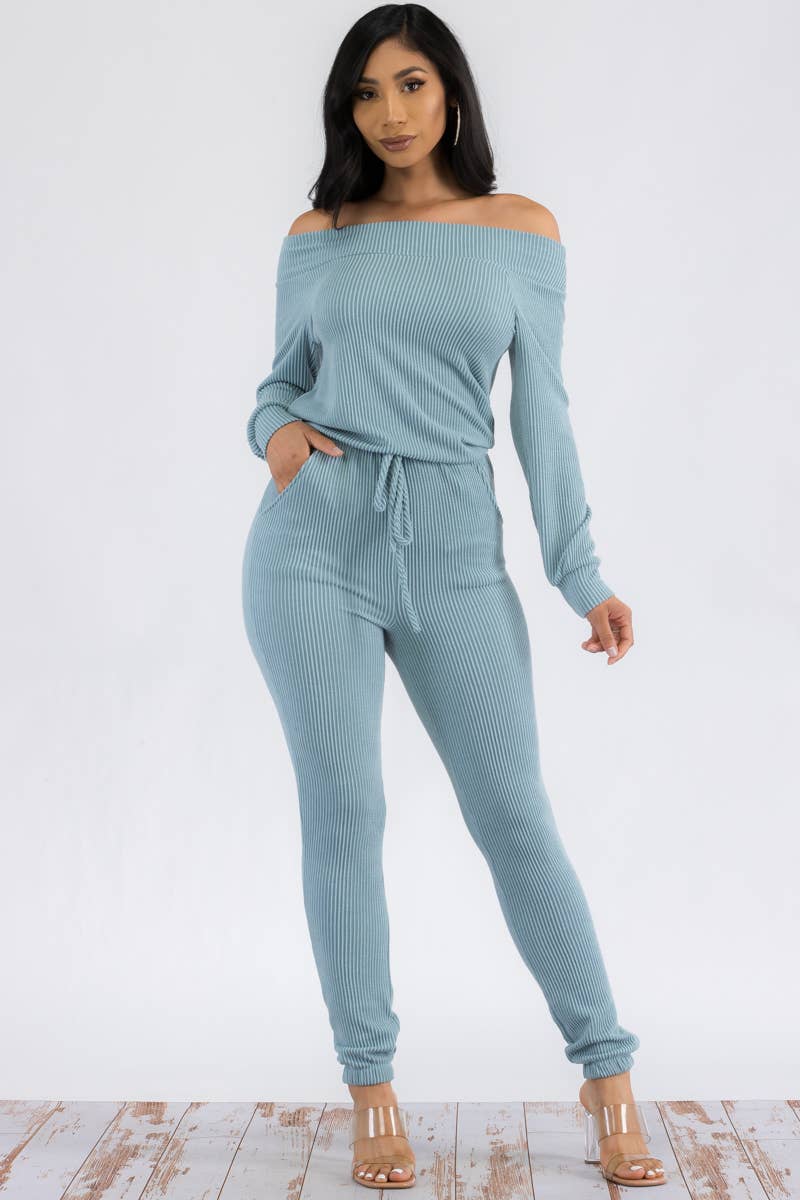 HH620R-SL-NEWRIB - Off Shoulder Jumpsuit