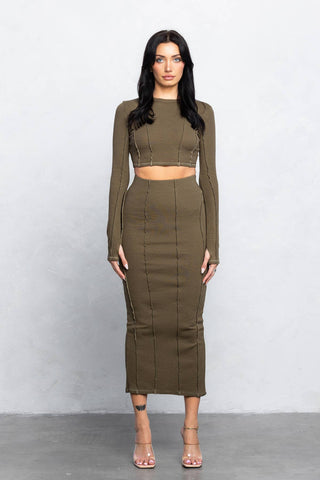 Ribbed Outseam Stitch Top and Long Skirt