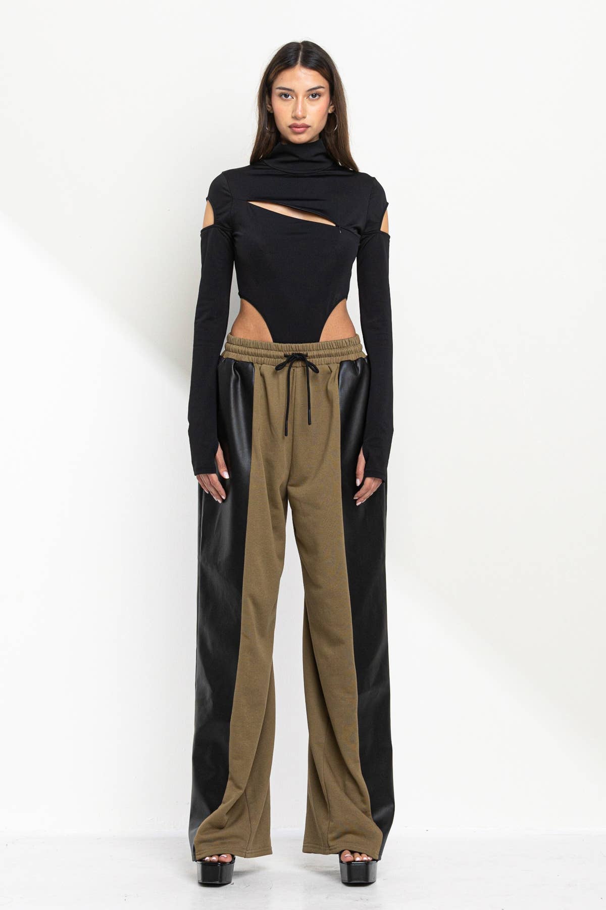 Half and half faux leather detail and sweatpants
