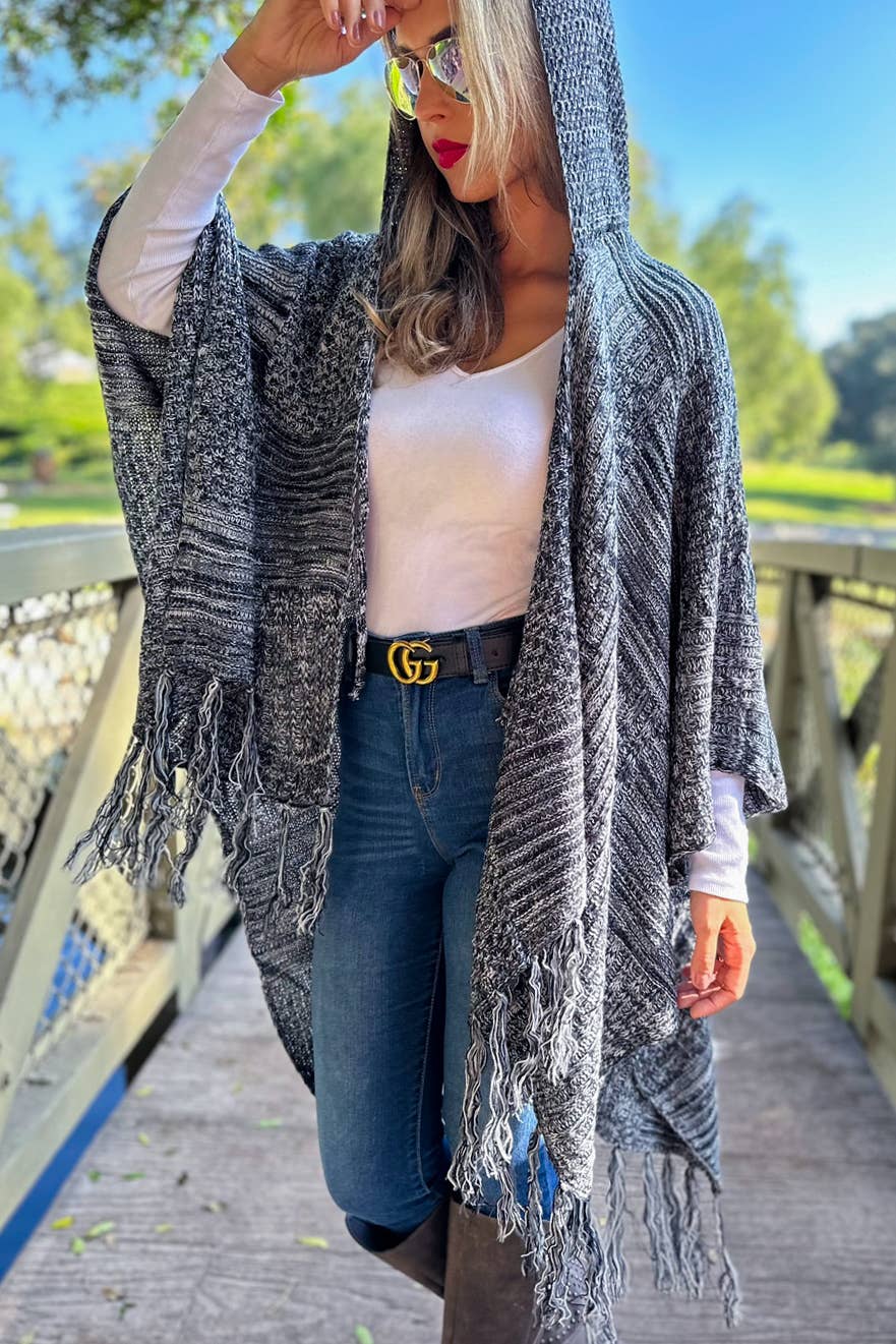Two Tone Mixed Knit Hoodie Cardigan