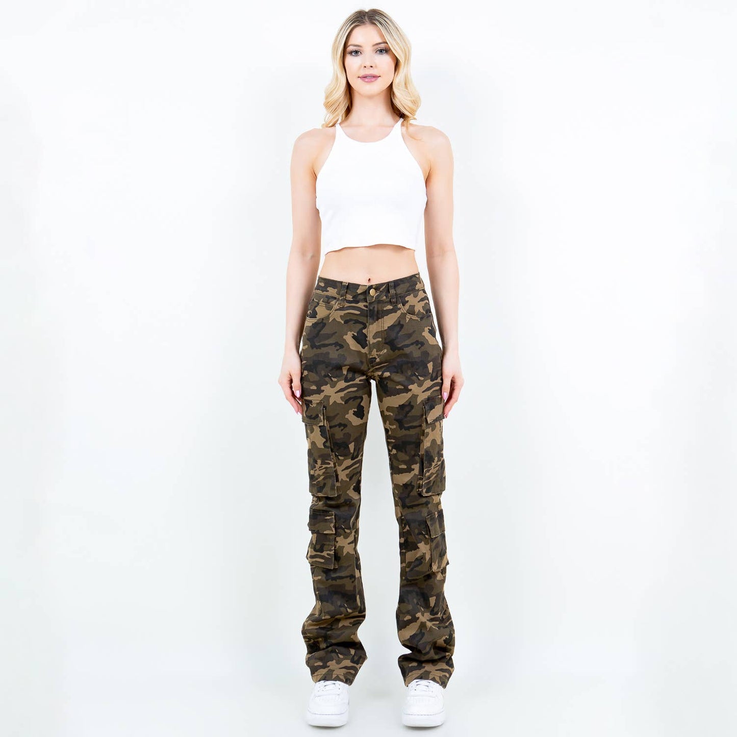 PLUS SIZE MULTI POCKETS STACKED CARGO PANTS