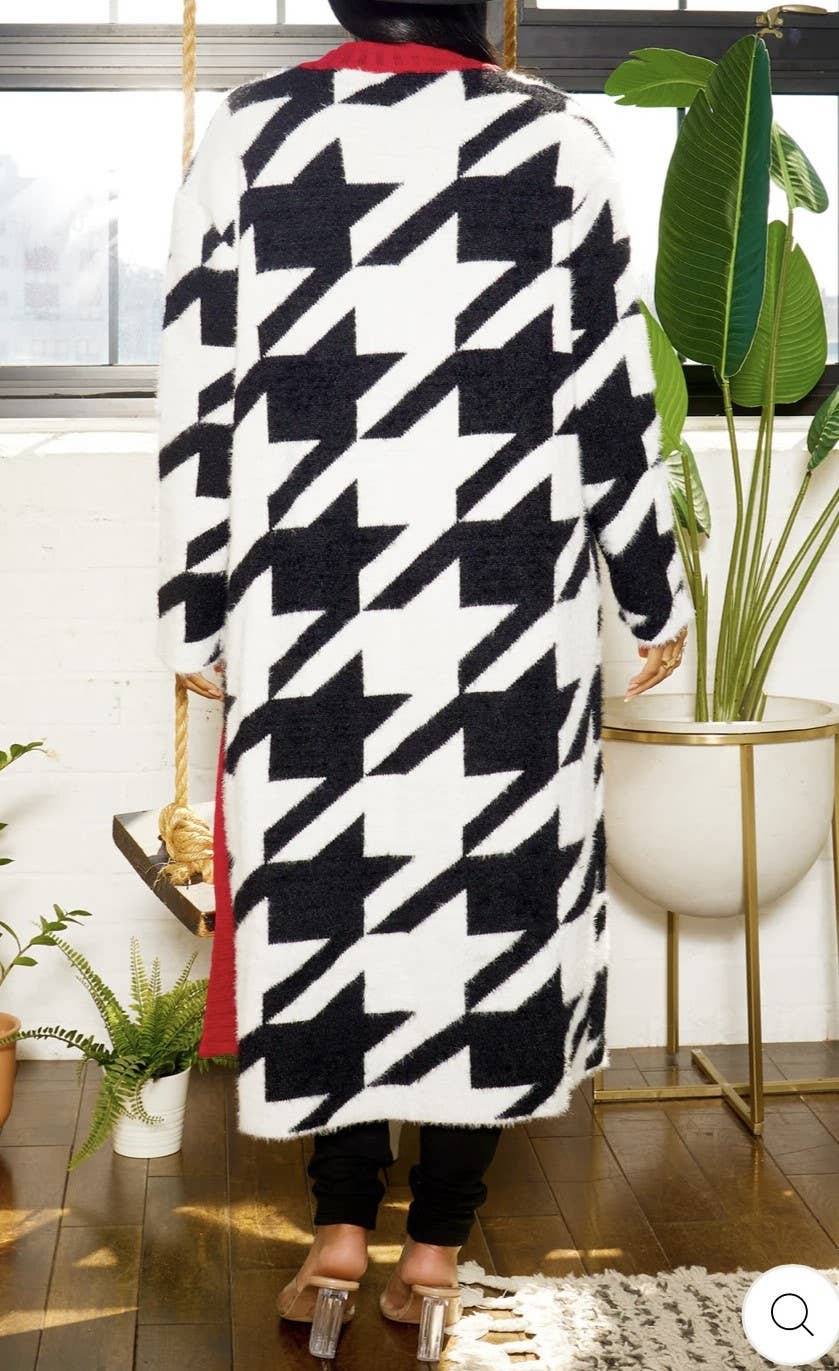 MULTI COLOR PATTERN OVER-SIZED KNIT LONG SEATER CARDIGAN