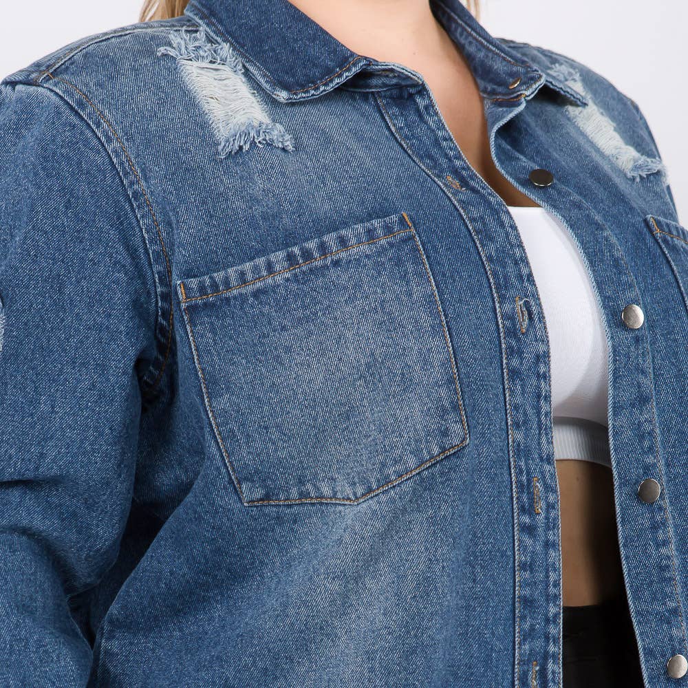 PLUS SIZE LONG LENGTH DENIM SHIRTS JACKET-RJK3712SIP