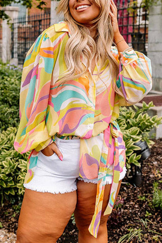 Plus Size Abstract Print Loose Tunic Shirt: