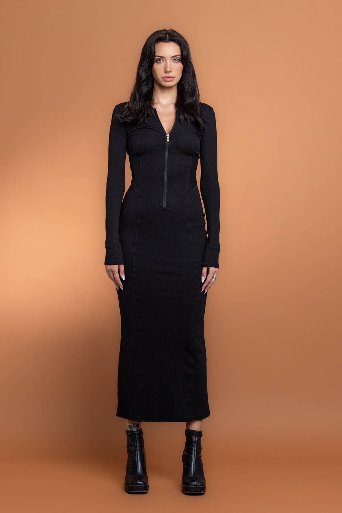 Ribbed Zip up Hoodie Maxi Dress