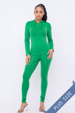 Plus Size Seamless Zip Up Hoodie And Leggings Set