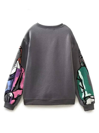 Modern Ladies Print Loose Fleece Sweatshirts