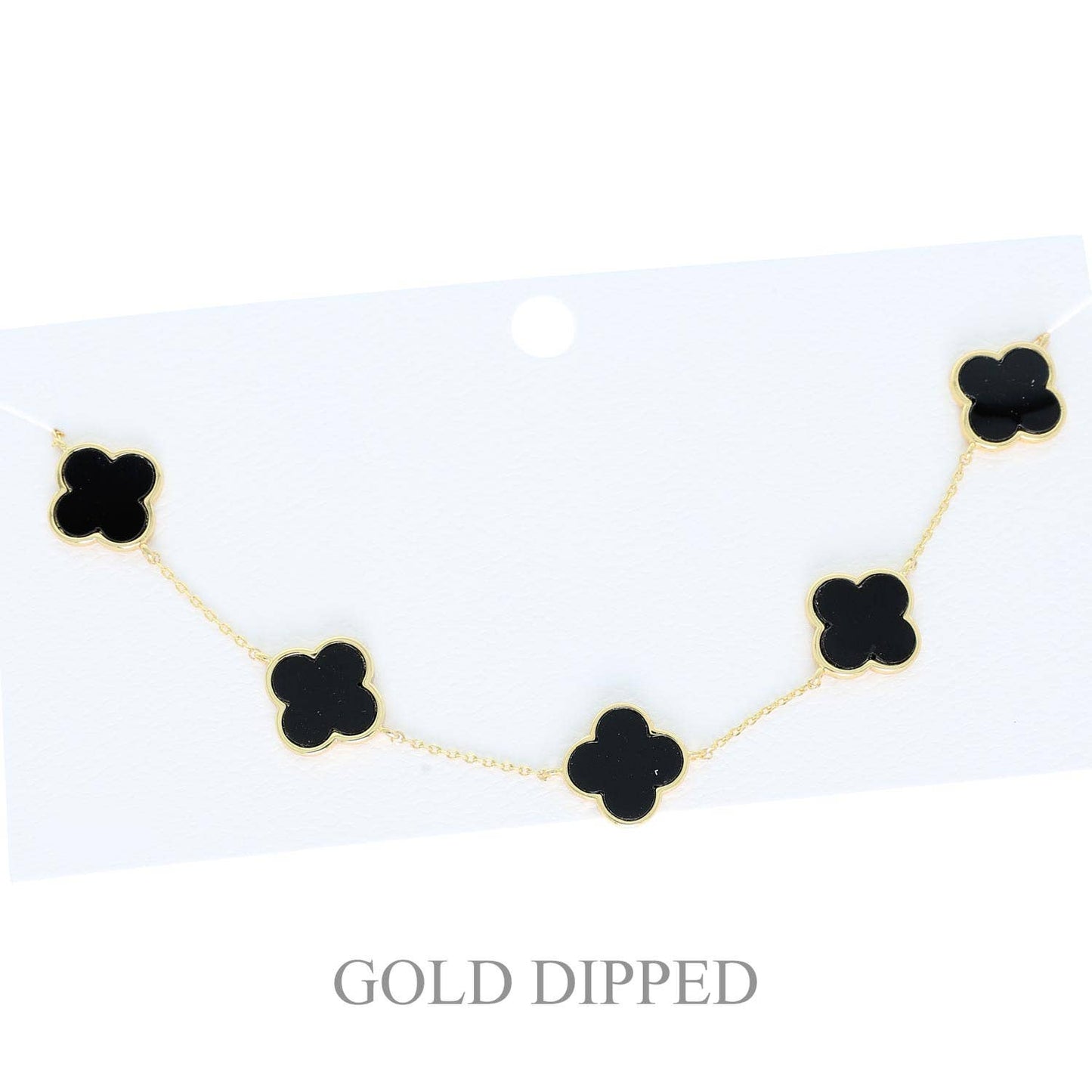 Multi Quatrefoil Charm Link Gold Plated Necklace