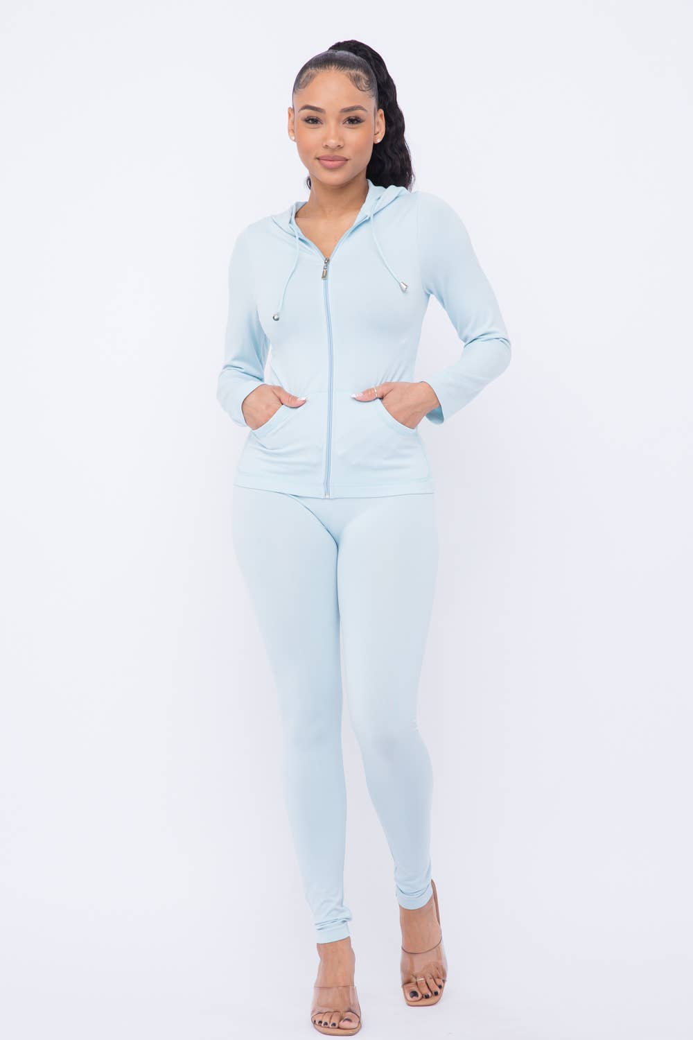 Plus Size Seamless Zip Up Hoodie And Leggings Set