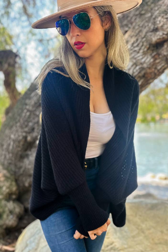 Black Soft Rib Knitted Shrug Cardigan
