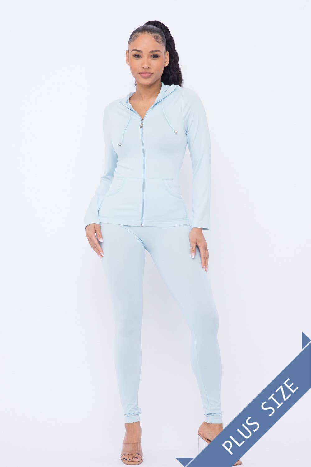 Plus Size Seamless Zip Up Hoodie And Leggings Set