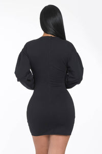 RHINESTONES FRINGE SWEATER-DRESS: BLACK / M