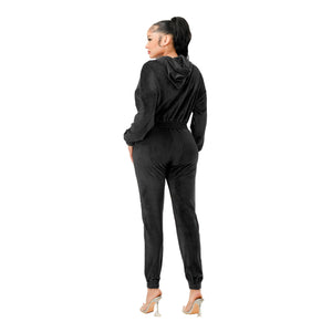 VELOUR HOODIE SET: DARK GREY / L