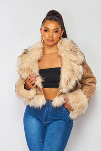Charlie Notched Collar Faux Fur Mustang Jacket (HDJ30908): Taupe / M