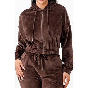 VELOUR HOODIE SET: DARK GREY / L
