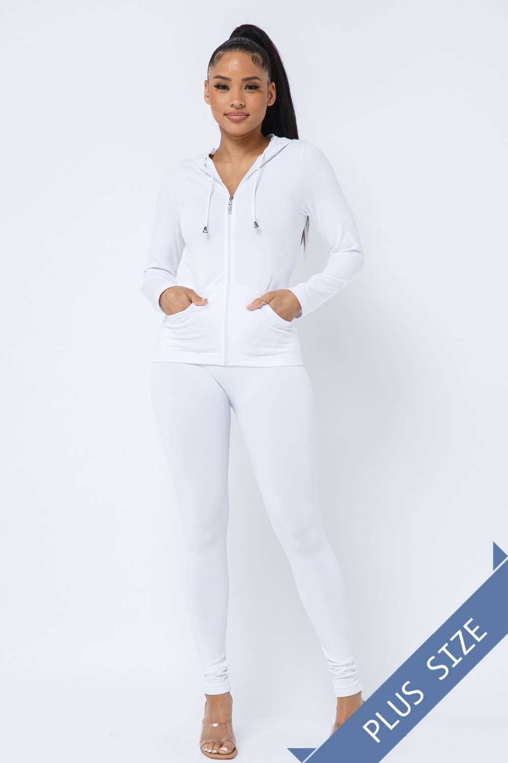 Plus Size Seamless Zip Up Hoodie And Leggings Set