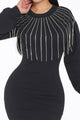 RHINESTONES FRINGE SWEATER-DRESS: H.GREY / M