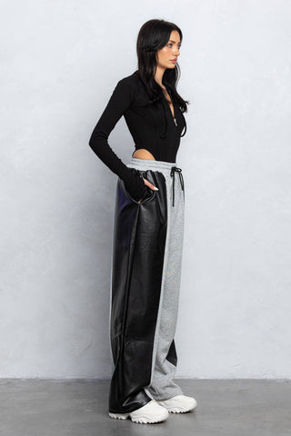 Half and half faux leather detail and sweatpants