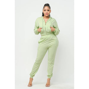 French Terry Drawstring Hoodie and Jogger Set: GREY / S
