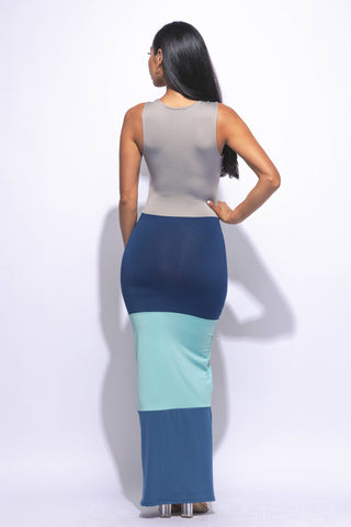 Sleeveless color block maxi dress