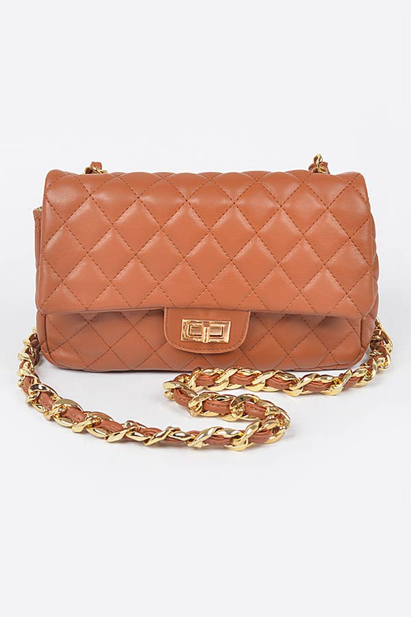 Quilted Faux Leather Shoulder Bag W/Oversized Chain