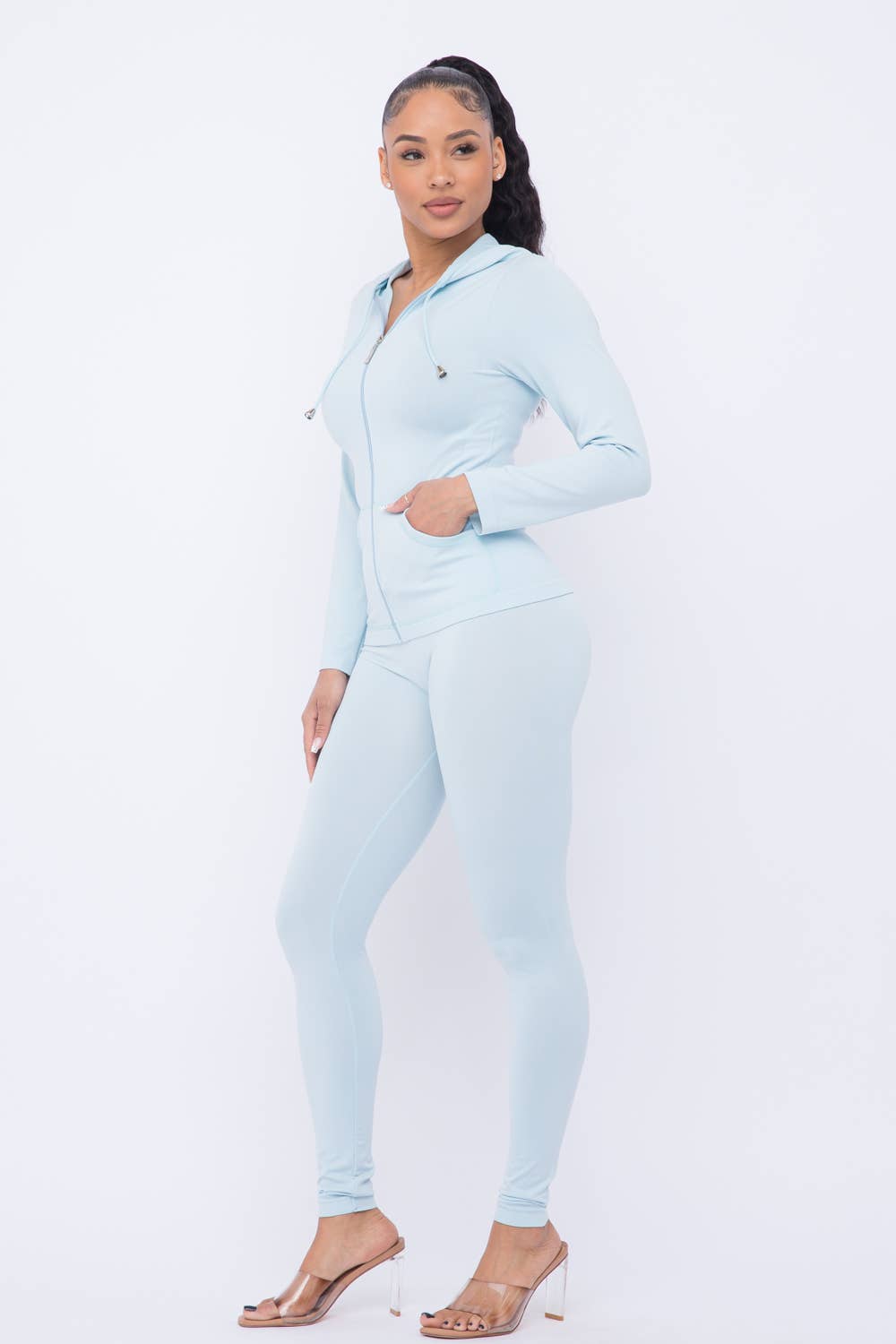 Plus Size Seamless Zip Up Hoodie And Leggings Set