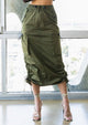 Drawstring Side Flap Y2K Cargo Column Skirt: S / Olive